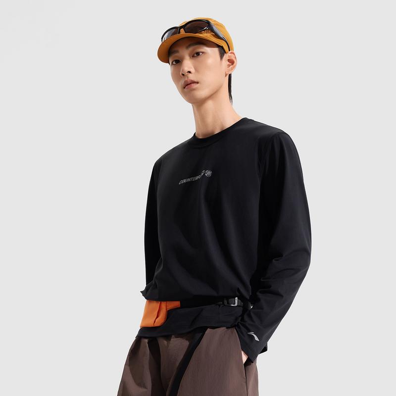 Li-Ning Comfortable Letter Print Loose Round Neck Long Sleeve T-Shirt Men tops ATLV215-4