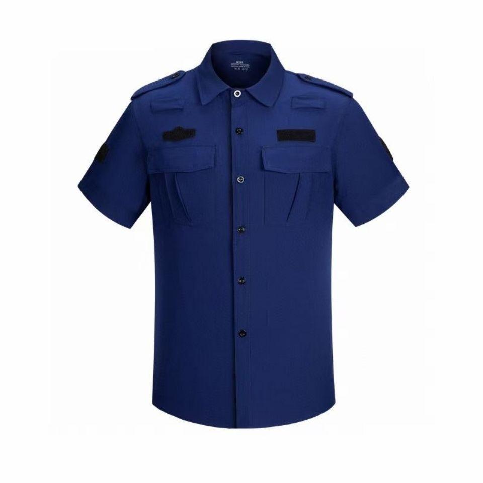 Abbigliamento da lavoro nero Blu navy Security 2 SS elasticizzato Tuta cargo da uomo uniforme ad asciugatura rapida con cintura di utilità completa