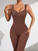 Seamless Ribbed V-Neck Backless Jumpsuit with Double Straps - Women’s Sport Body Shaping & Butt Lifting Yoga Suit