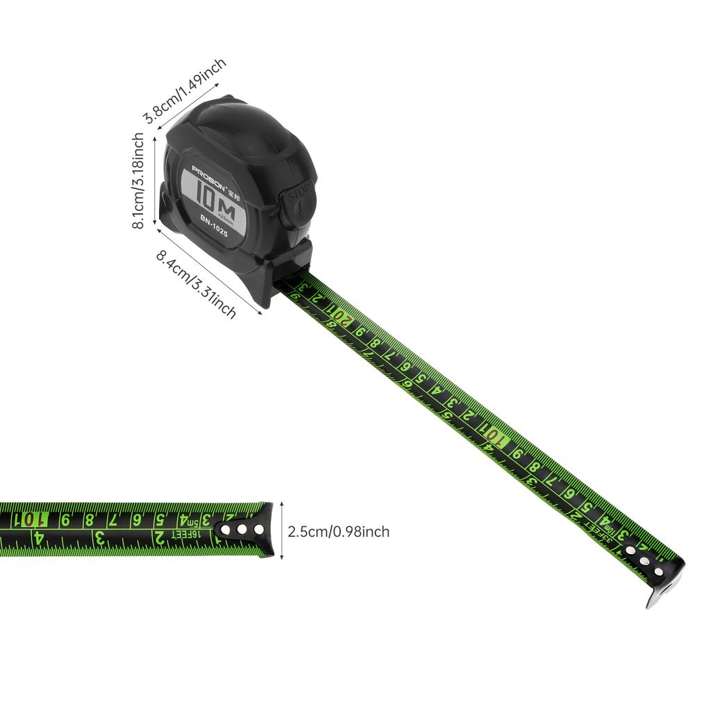 5-10M Self Locking Fluorescent Tape Measure Heavy Duty Professional Construction DIY