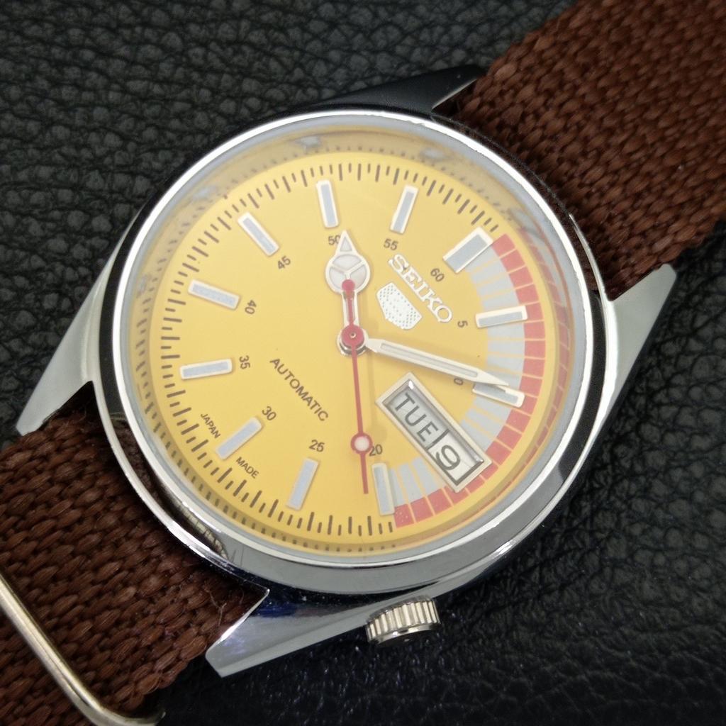 REFURBISHED SEIKO 5 AUTOMATIC 6309A VINTAGE JAPAN MENS YELLOW WATCH A441151-4 Sk-a441151