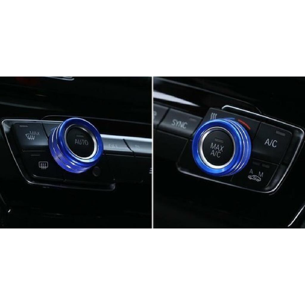 For BMW X1 2016- F48 Aluminum alloy blue console AC CD knob ring trim 3pcs