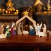 Indoor Nativity Figures Christmas Table Decorations, Wooden Scene Sculpture, Stable Baby Christian Ornaments Saint And Animal Figurines for