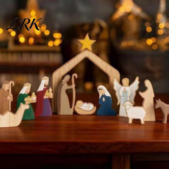 Indoor Nativity Figures Christmas Table Decorations, Wooden Scene Sculpture, Stable Baby Christian Ornaments Saint And Animal Figurines for