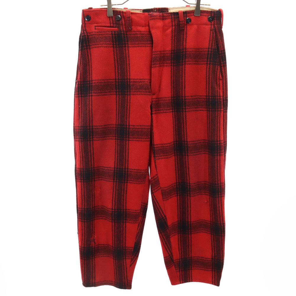 BOAT SAIL DRILL 70s Vintage Check Pattern Hunting Pants Red Men's Used