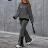 Women's Fashionable Color Blocked Round Neck Long Sleeved Top, High Waist Split Casual Pants Loose Home Suit Set
