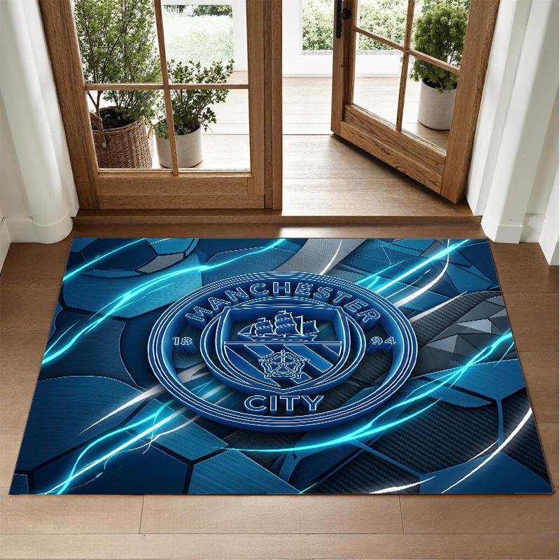 Manchester City Design Crystal Velvet Rug Soft Decorative Mat for Bedroom Entrance