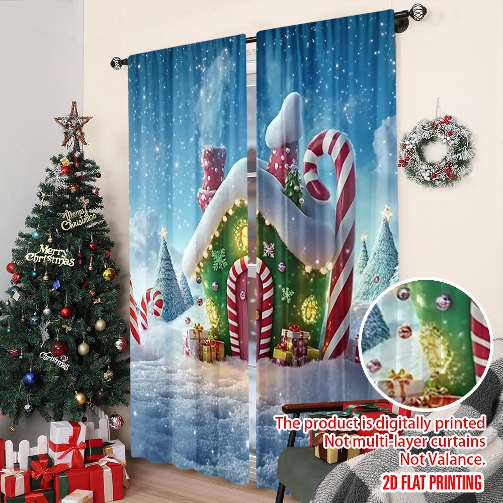 2 Stück 2D-Flachdruck Frohe Weihnachten Beliebte Fenstergardinen Weihnachtsmann und Zuckerstange Vielseitig Langlebiges Polyester Ohne