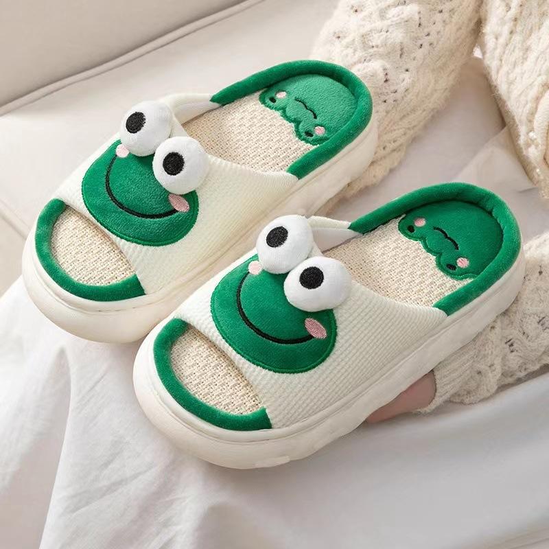 Fashion Smile New Linen Slippers For Women Non-slip EVA Sole Light Home Slides Soft Sole Indoor Slides Leisure Platform Women's Slippers