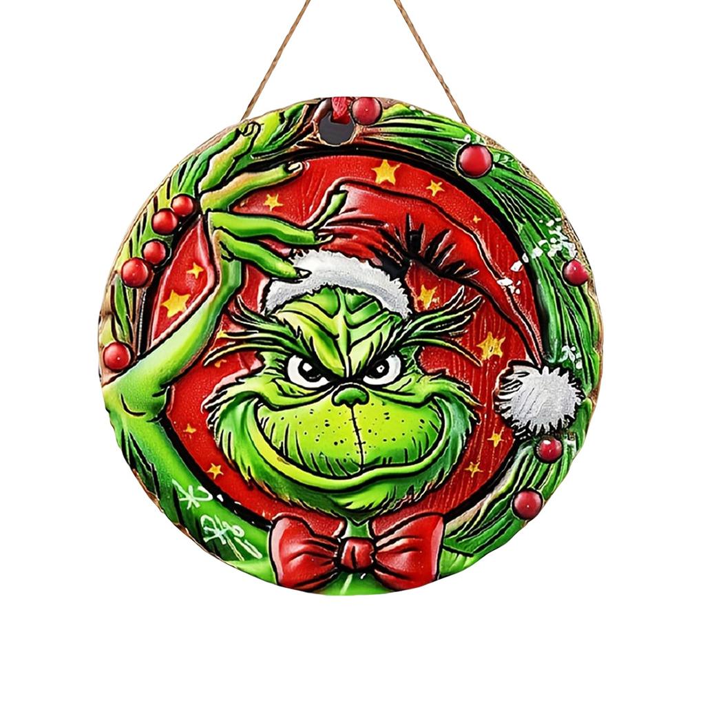 Christmas Funny Pendant Wooden Sign Decoration, Green Cartoon Character Pendant, Decorate Porch