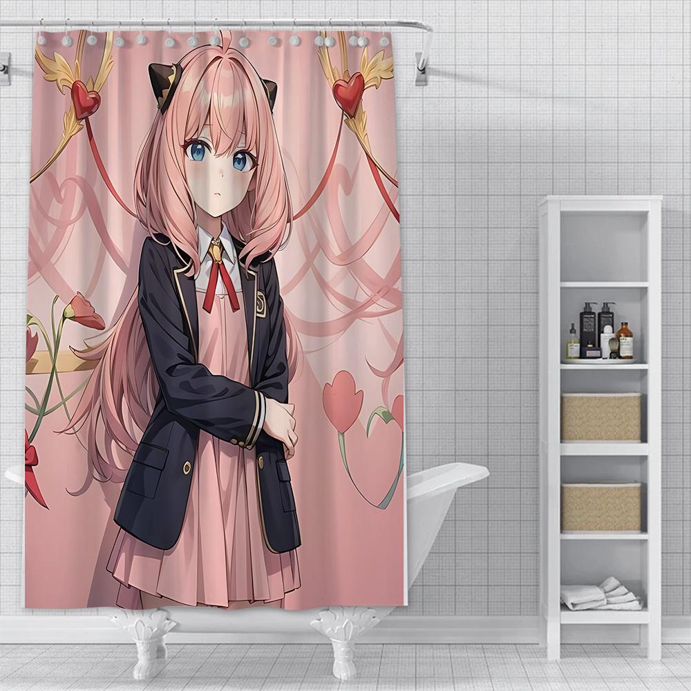 Tenda da Doccia Impermeabile Tessuto Poliestere Pittura Tende Colorate Anime Spy x Familys Carino Gaming Casa Decorazione Bagno Con Gancio