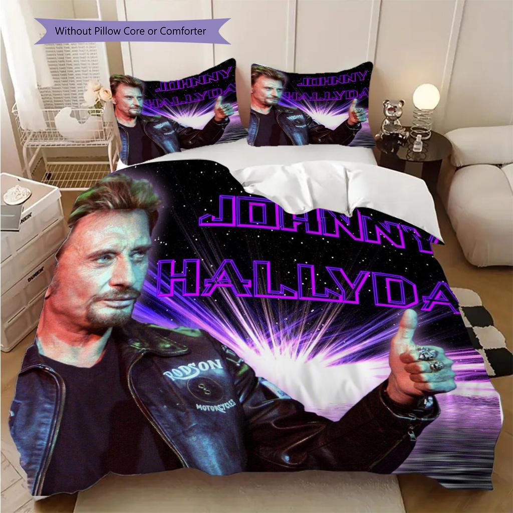 Johnny Hallyday Iconic Rock Legend Bedding (1 * duvet cover + 2 * pillowcase, without core) 2D Flat Christmas birthday gift Duvet cover and pillowcase
