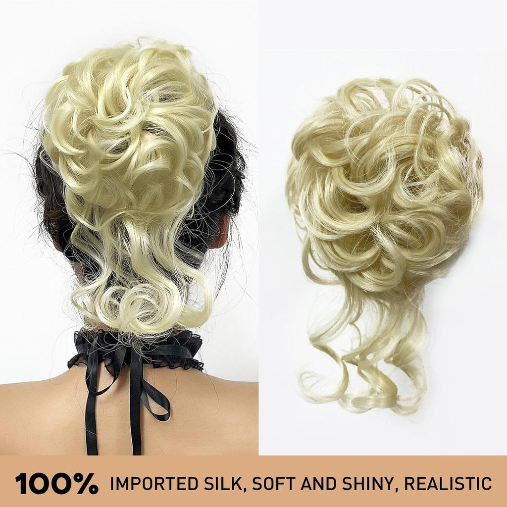 ALAN EATON Claw Clip Messy Bun Hair Piece for Women BLonde Synthetic Wavy Curly Ponytail Hairpiece for Daily Wear Multi-color Option 10 Inch