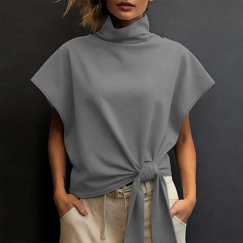 ZANZEA Women Casual Turtleneck Summer Short Sleeve Blouse