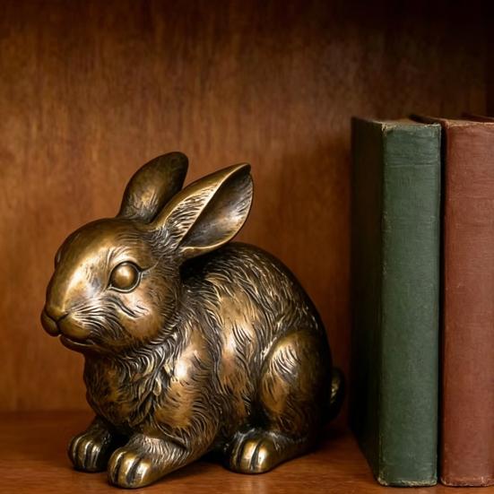 Vintage Rabbit Figurine Carving Bunny Statue Animal Sculpture Home Office Bookshelf Desktop Fengshui Decoration Ornament