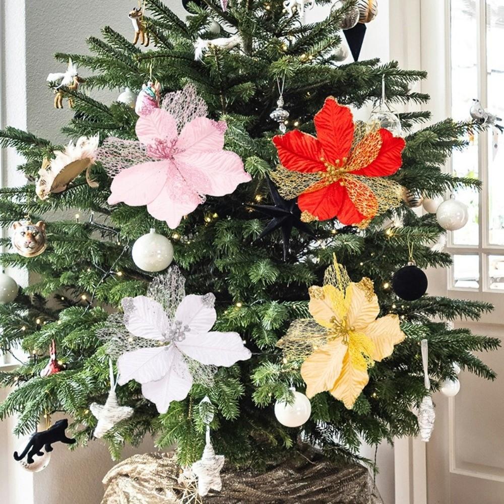 Neue 26CM Künstliche Weihnachtssternblume Pailletten Funkelnde Simulationsblumen Glitzer Weihnachtsglitzerblume Neujahrsfest