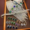 Necklace Gray Shell Pearl Colored Glazed Neck Chain Stud Earrings Bracelet Set