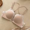 Pink leopard print front buckle underwear women's small breasts gather to prevent sagging, close sub-breasts, sexy pure lace beauty back bra