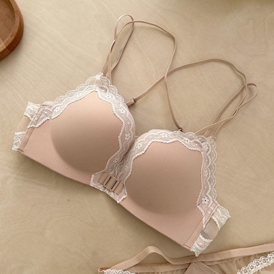 Pink leopard print front buckle underwear women's small breasts gather to prevent sagging, close sub-breasts, sexy pure lace beauty back bra