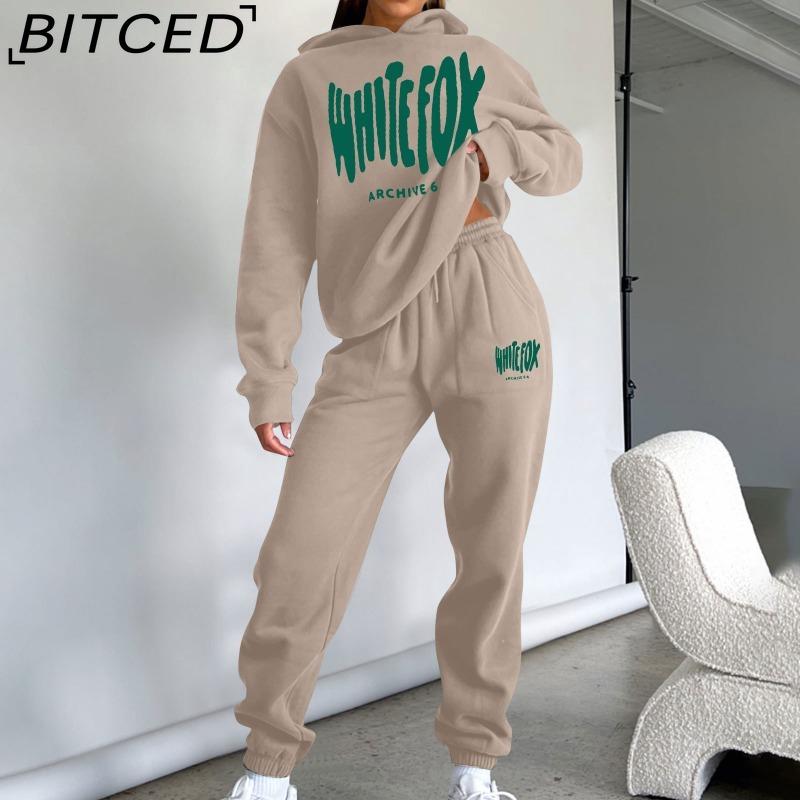 BITCED Women's Spring/Autumn/Winter Sweatshirt Set Foam-Printed Fashion Sports Long-Sleeved Hooded Sweatshirt