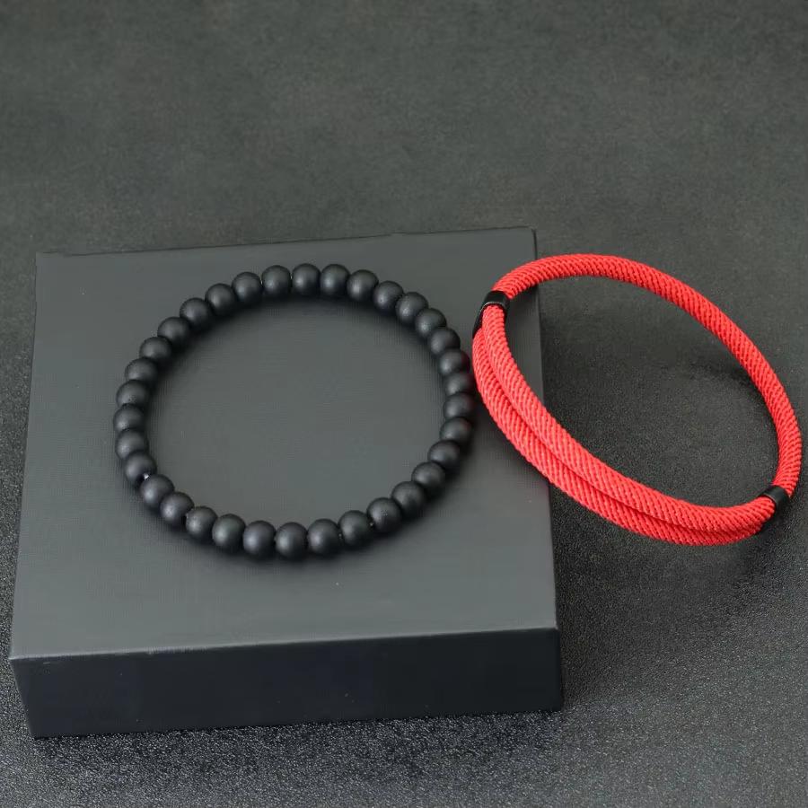 2 PCS Sleek Minimalist Black Beaded Bracelet Rope Bracelet Mixed Stackable Bracelets Men's Casual Jewelry