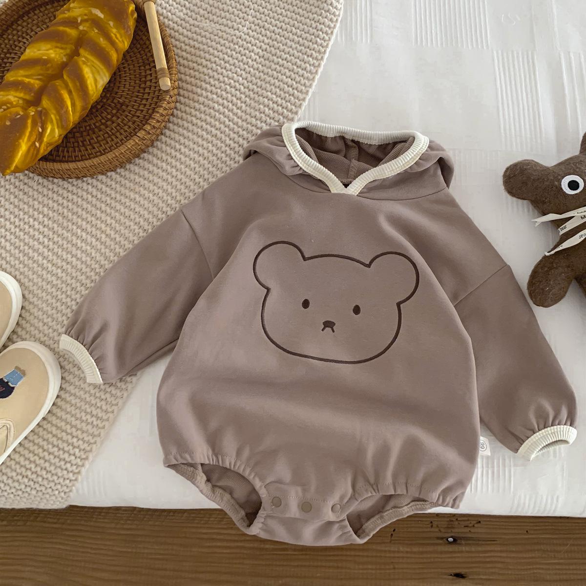 

Весенне-осенний мультяшный ромпер с капюшоном, с длинным рукавом, костюм для ползания для маленьких мальчиков и девочек 90cm кофейный
