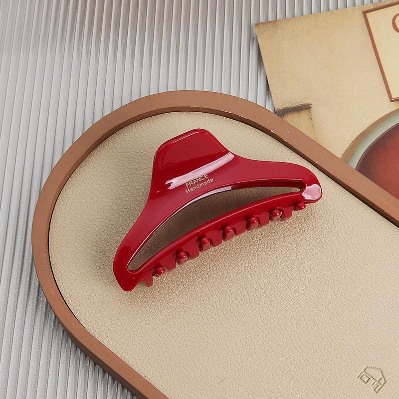 Korean Style Large Acetate Claw Clip with Gold Label - Textured Shark Clip for Updo Hair Accessories