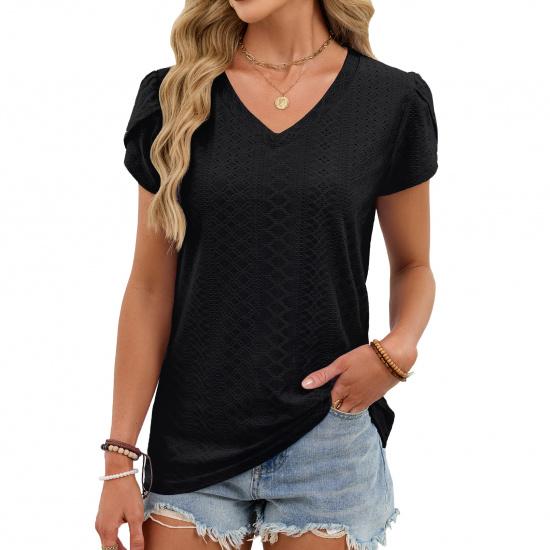 2026 Summer New Solid Color V-Neck Short Sleeve Loose Casual T-Shirt for Women