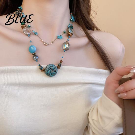 Choker Necklace Vintage Beaded with Colorful Stones Friendly To Stone