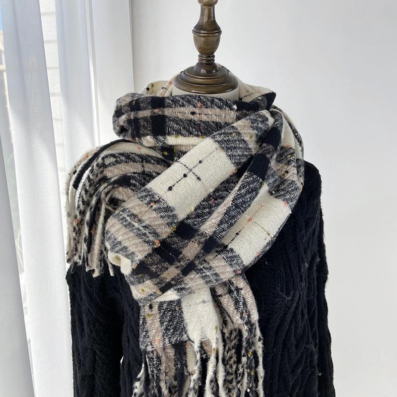 Scarf Women's Winter New Imitation Cashmere Plaid Scarf Student Sweet Warm Thickened Fringed Shawl