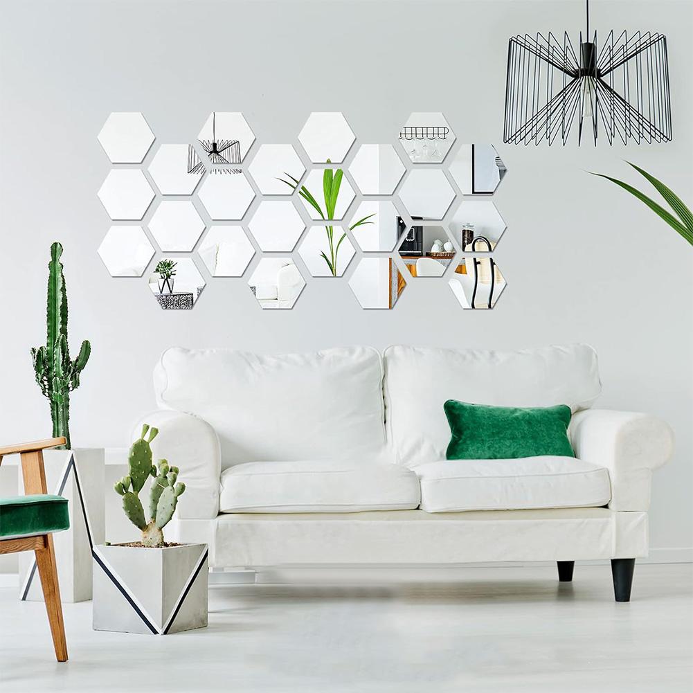 DIY Wall Art Hexagonal Mirror Self-adhesive Peel-and-stick Lightweight Acrylic Reflective Finish Shatterproof Acrylic