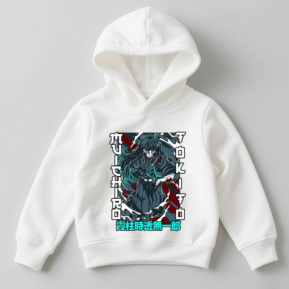 KidsDemonSlayer Hoodie,ChildrenDrawstring Hooded Sweatshirt Tokito Muichiro Anime Graphic Print Casual Pullover Top Anime Outfit