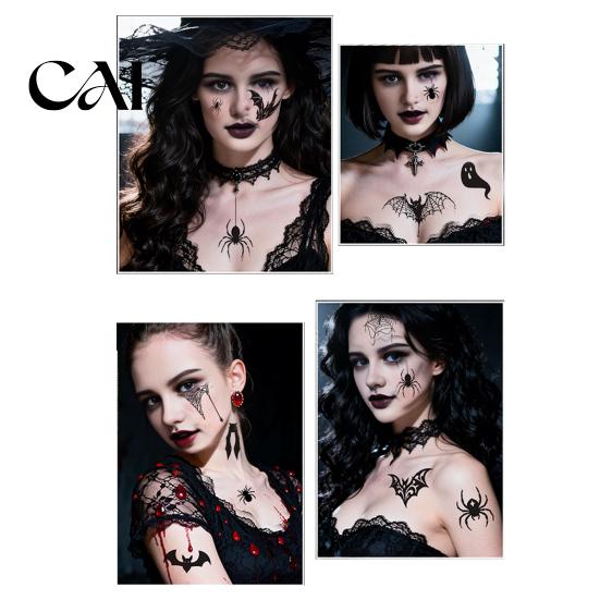 Decorative Accessories for Halloween 4Pcs Spider Bat Tattoo Stickers, 3D Realistic Temporary Body Art Skin Friendly Tattoos Kids Party, Waterproof
