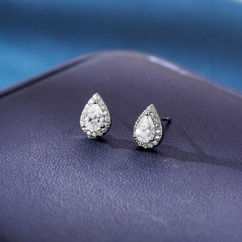 Bridal Jewelry European and American Fashion Wedding Water Drop Zircon Steel Needle Stud Earrings Women's Elegance Earrings Temperament Earrings Hot