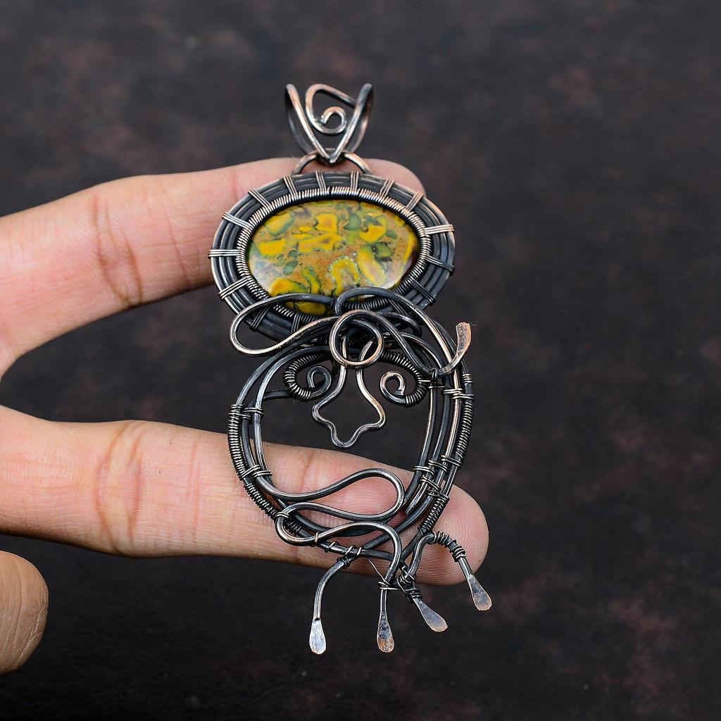 Fruit Jasper Pendant Copper Wire Wrapped Pendant Fruit Jasper Jewelry Gemstone Pendant Handmade Elegant Pendant Copper Jewelry Wedding Gift