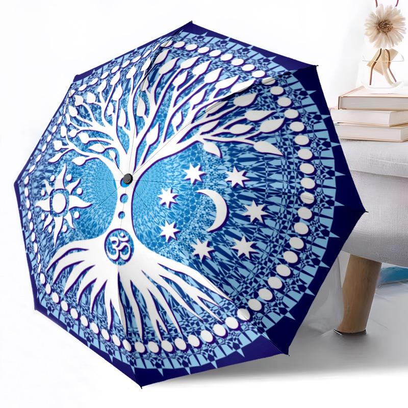 Goldener Baum des Lebens Automatischer Outdoor-Regenschirm Einziebares Design mit 8 Rippen Langlebig Leicht Perfektes Geschenk für Freunde Familie