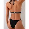 Bikini Sexy Nero con Stampa Leopardo Donna Doppia Spallina Push Up Perizoma Costume da Bagno Costume da Bagno per la Spiaggia