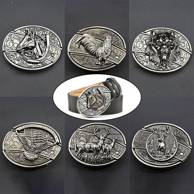 Vintage Metal Belt Buckle For Men Punk Western Cowboy Waist Strap Stylish Engraved Animal Buckle Novelty Buckles Accessories