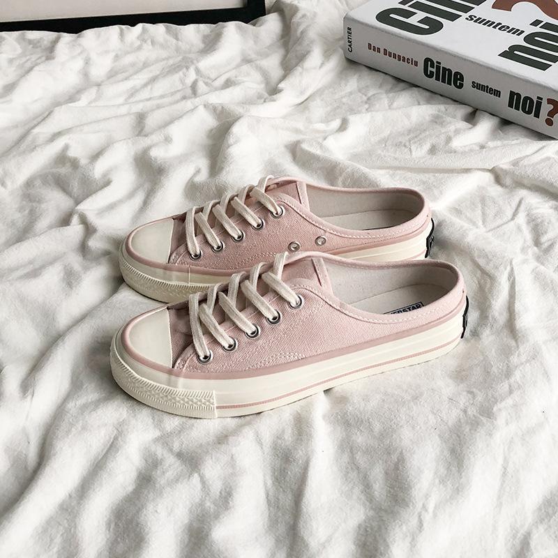 Half-drag canvas shoes female student white shoes versatile 203