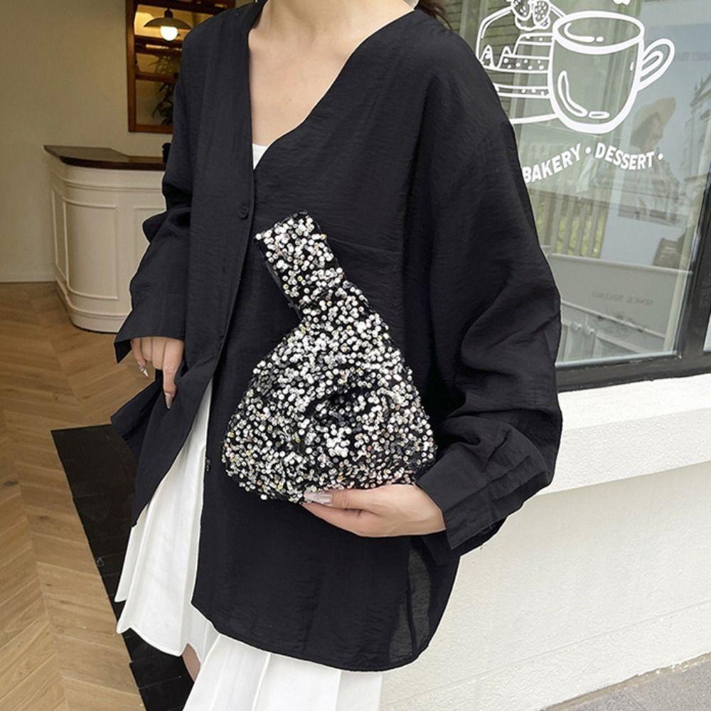 Paillette Knot Handbag Giltter Wrist Bag Simple Sequin Evening Bag  Spring Summer
