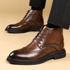 Herren Brogues Motorradstiefel Retro Schwarz Braun Leder Knöchelhohe Stiefel Lässig Winter Warm Business Stiefel Große Größen
