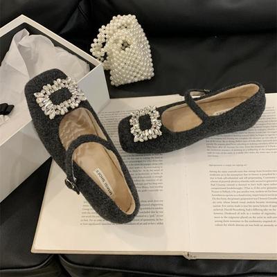 French Rhinestone Retro Mary Jane Single Shoes 2025 Autumn and Winter Bow Inner Height-increasing Shoes Shallow Mouth Small Fragrant Wind Ladyshoes