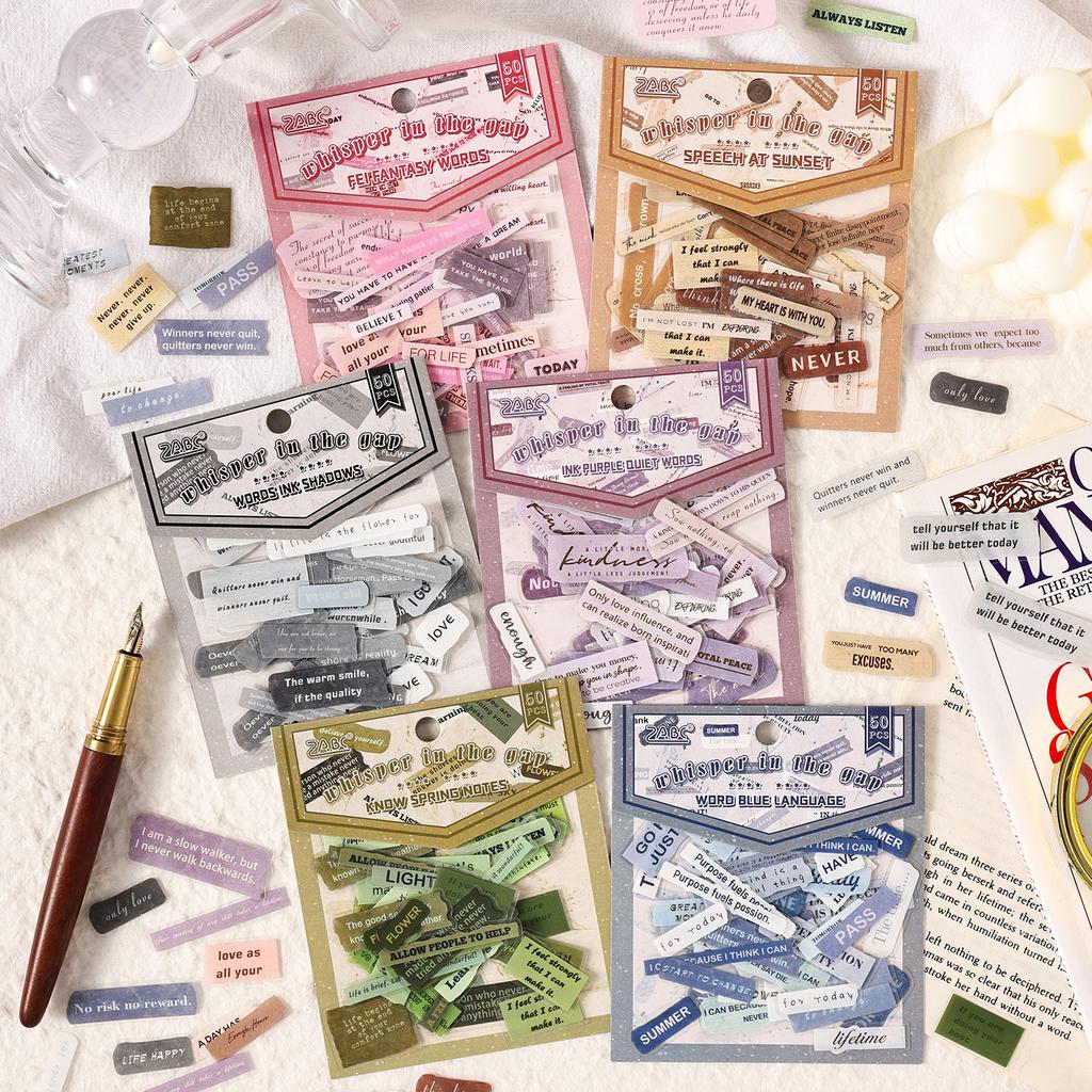 50pcs/pack Creative Aesthetic English Short Sentence PET Sticker DIY Scrapbooking Decor Journal Supplies