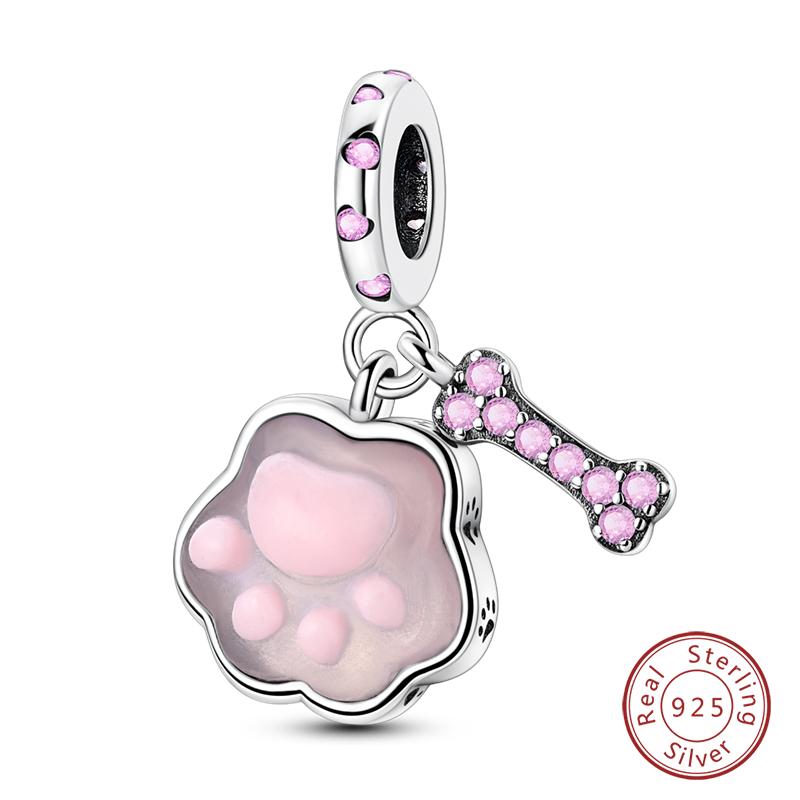 Fit 925 Silver Charms Beads Little Bear Lamb Little Flying Pig Pink Charms For Women DIY Birthday Jewelry Gift