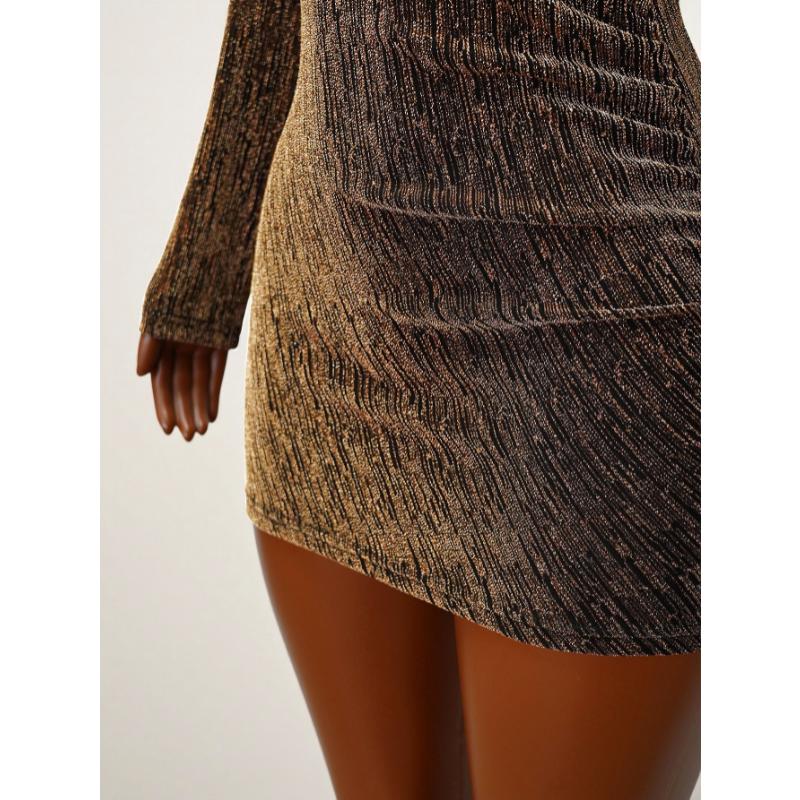 Women's Spring Autumn New Sexy Sequin One Shoulder Mini Dress Long Sleeve Ruched Bodycon Slim Fit Elegant Evening Party Night Club Cocktail Dress