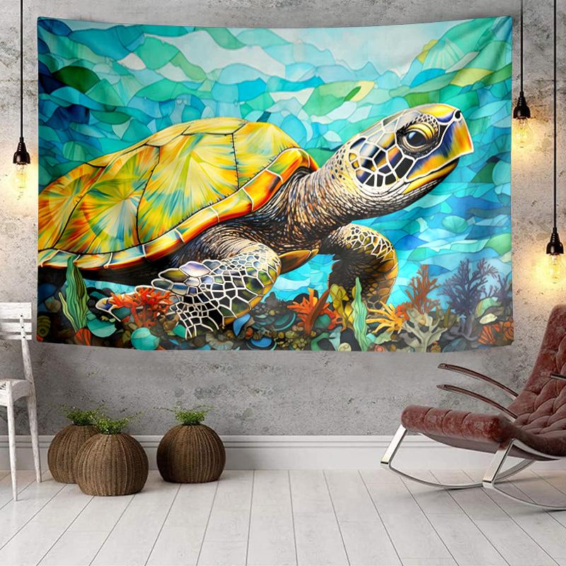Cartoon Sea Turtle Artwork Tapestry Room Decoration Wall Hanging for Living Room Bedroom, Dormitory, Birthday and Christmas Gifts