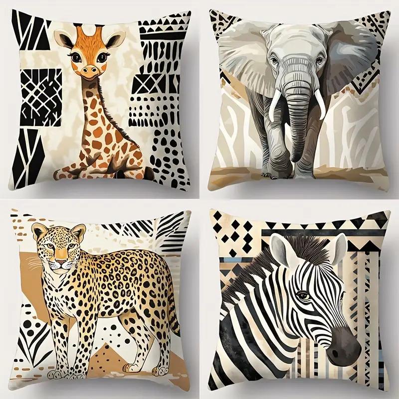 Double-Sided Printed Pillow Covers, Giraffe Elephant Leopard Zebra Art Decorative Throw Pillow Cases, Tribal Boho Home Decor Peach skin 18*18(CM)-1Pcs