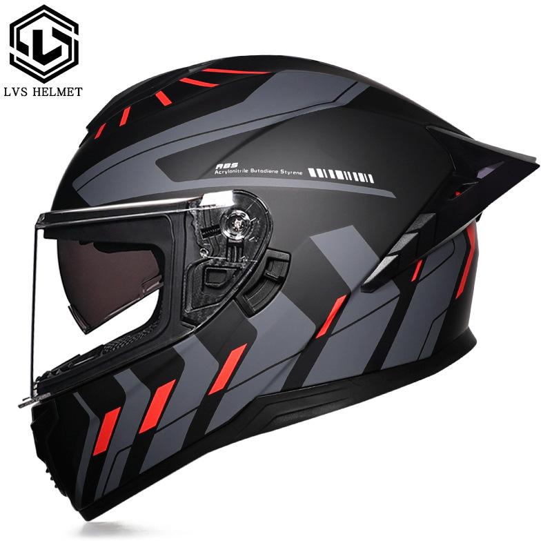 Full Helmet Double Mirror Helmet Men's Four Seasons Universal Hard Hat Female Knight Locomotive Double Lenses