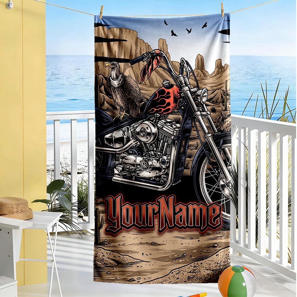 Harley-davidson Motorcycles Personalized Text Beach Towel Super Soft Microfiber Quickdry Fabric