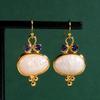 Vintage Oval Inlaid White Stone Purple Synthetic Zirconia Dangle Earrings Women's Elegant Exquisite Pendant Jewelry Accessories